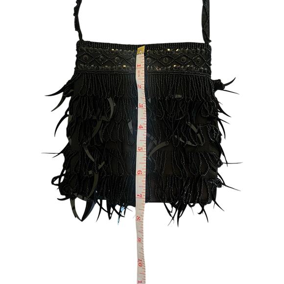VINTAGE ANTIQUE BEADED SATIN CROSSBODY COCKTAIL SHOULDER BAG PURSE BLACK - Picture 8 of 8